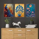 Set of Three Wall Paintings for Wall Dacoration Golden Framed Wall Paintings for Living Room & Bedroom Wall Art for Home Decoration & Office Wall Décor (18x12 inch CH-GD3-11)